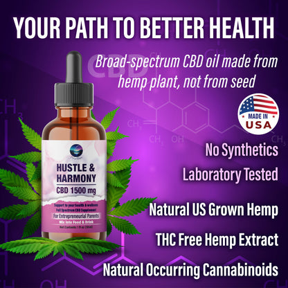 Hustle & Harmony CBD 1500 For Entrepreneurial Parents - Premium CBD Oil from US-Grown Hemp Plant